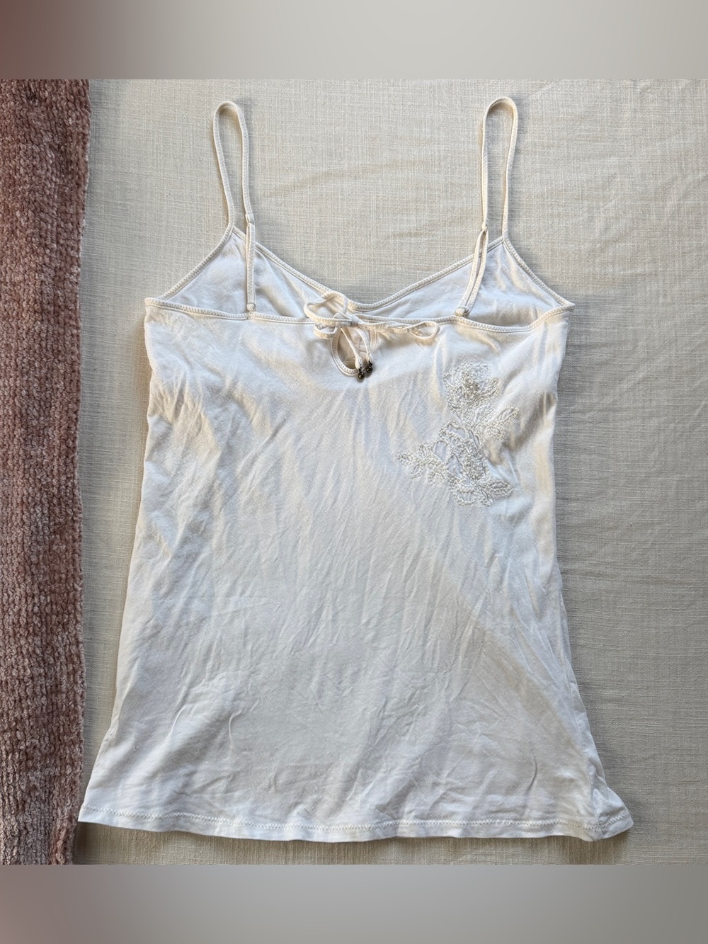 Vintage Y2K Abercrombie & Fitch Ivory Floral Babydoll Cami M Embroidered Beaded - Picture 5 of 9